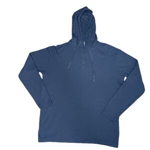 EIGHT BELLS Hoodie Top Men's Size Medium Waffle Knit 1/4 Button Steel Blue